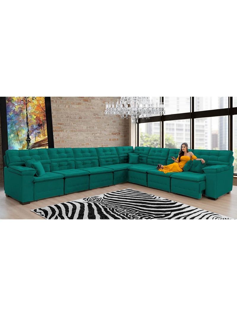 Sofá Magno 457x377m De Canto, Retrátil E Reclinável Verde