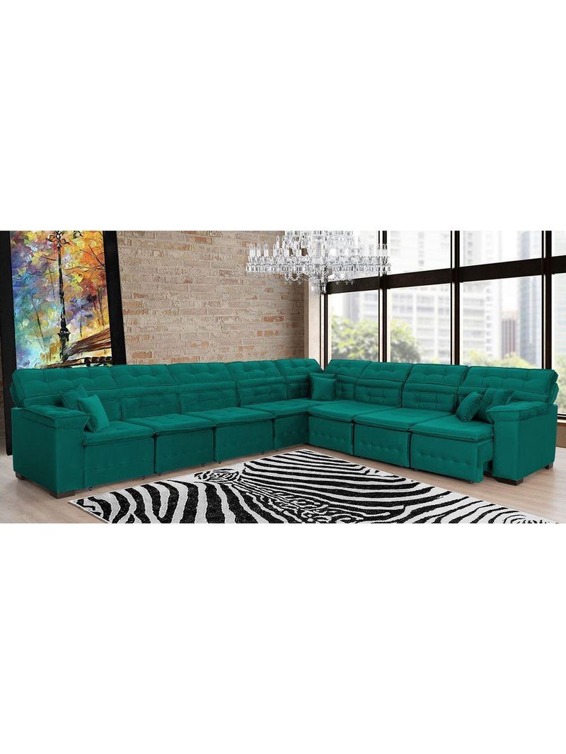 Sofá Magno 457x377m De Canto, Retrátil E Reclinável Verde