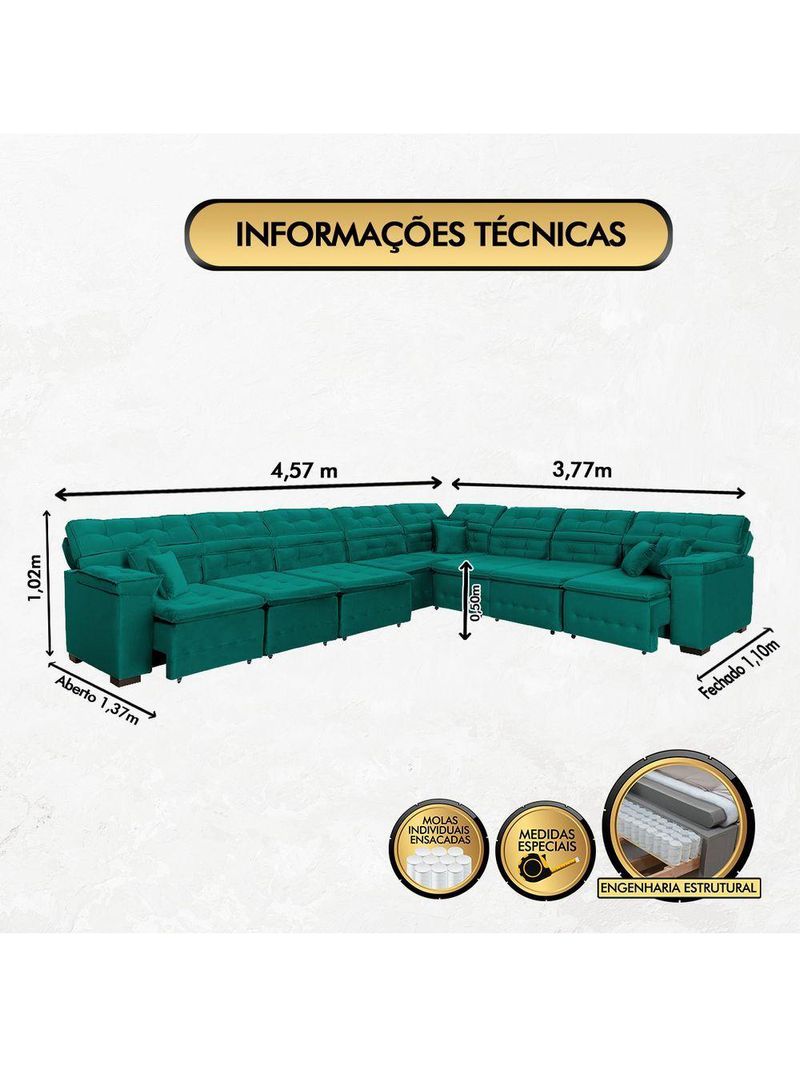 Sofá Magno 457x377m De Canto, Retrátil E Reclinável Verde