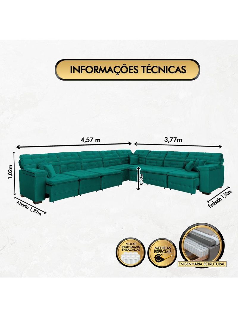Sofá Magno 457x377m De Canto, Retrátil E Reclinável Verde
