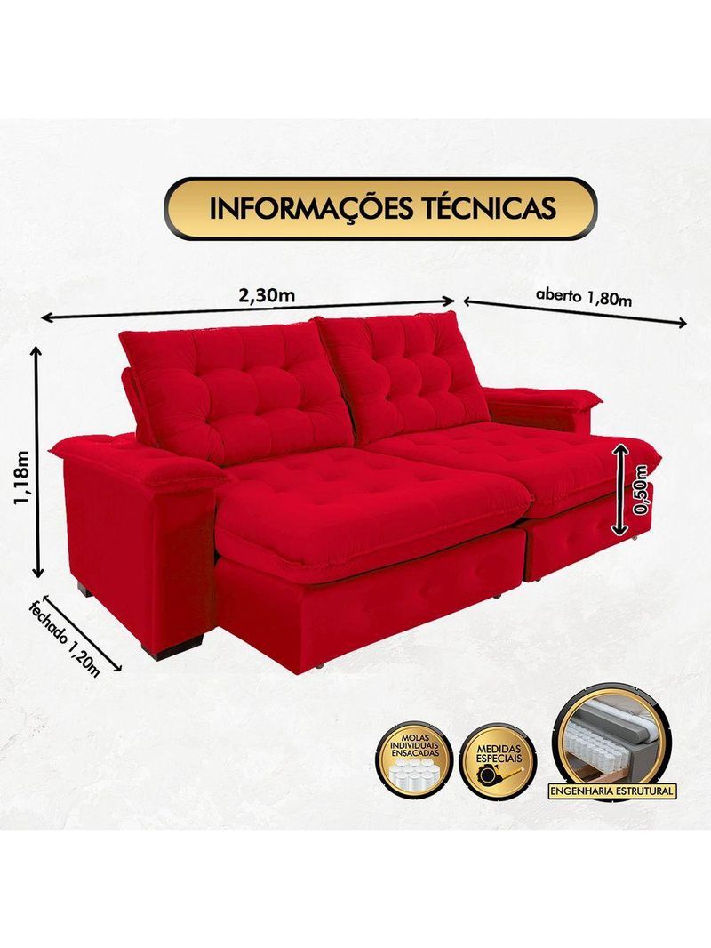 Sofá Coliseu 230m Retrátil E Reclinável Super Pillow Vermelho