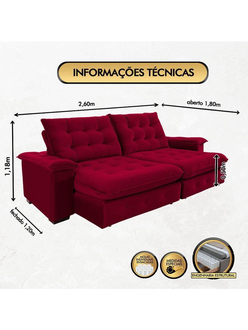 Sofá Coliseu 260m Retrátil E Reclinável Super Pillow Vinho