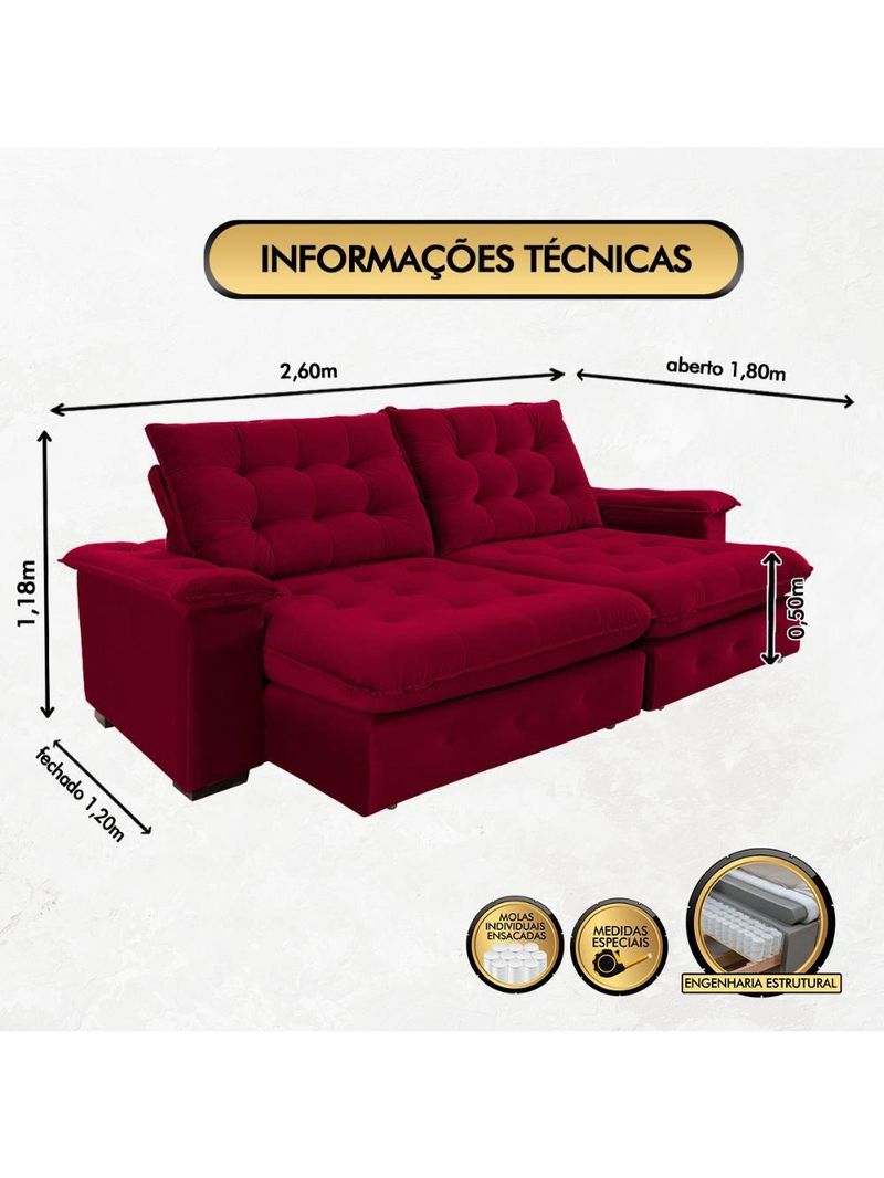 Sofá Coliseu 260m Retrátil E Reclinável Super Pillow Vinho