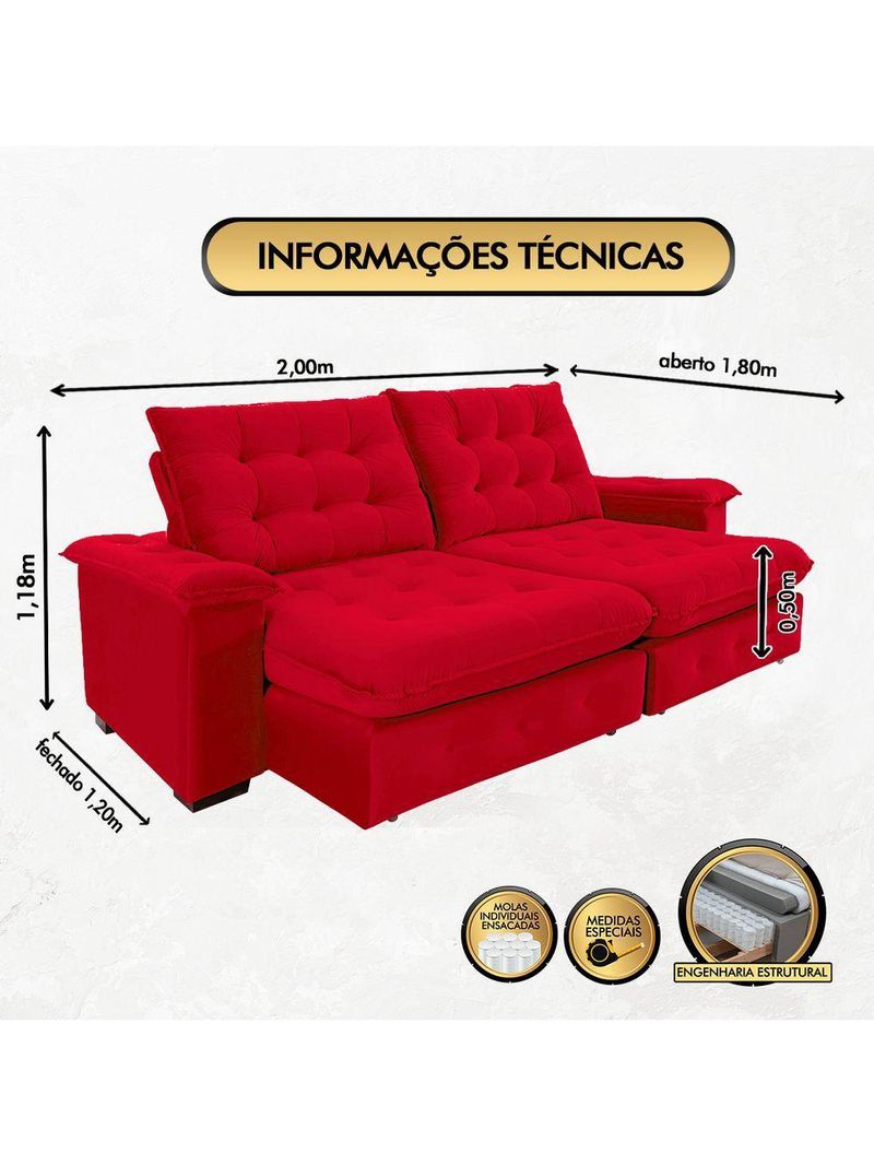 Sofá Coliseu 200m Retrátil E Reclinável Super Pillow Vermelho