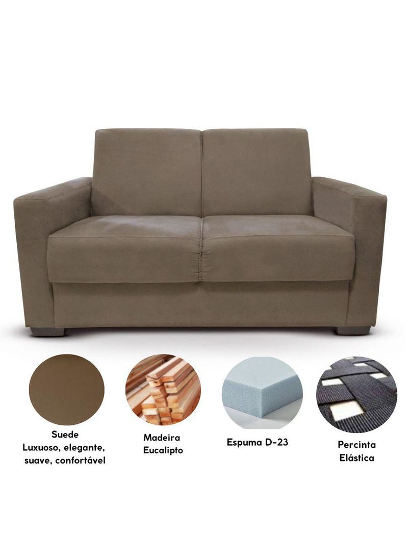 Sofá Estofado 2 Lugares Sala Estar Recepção Sofia Suede Capuccino