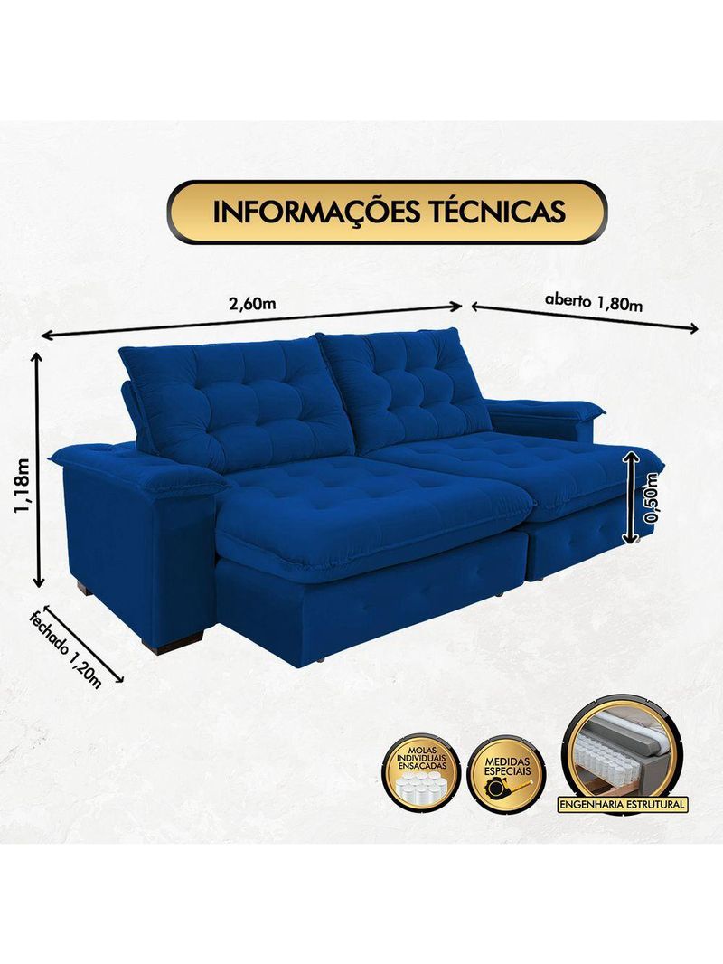 Sofá Coliseu 260m Retrátil E Reclinável Super Pillow Azul