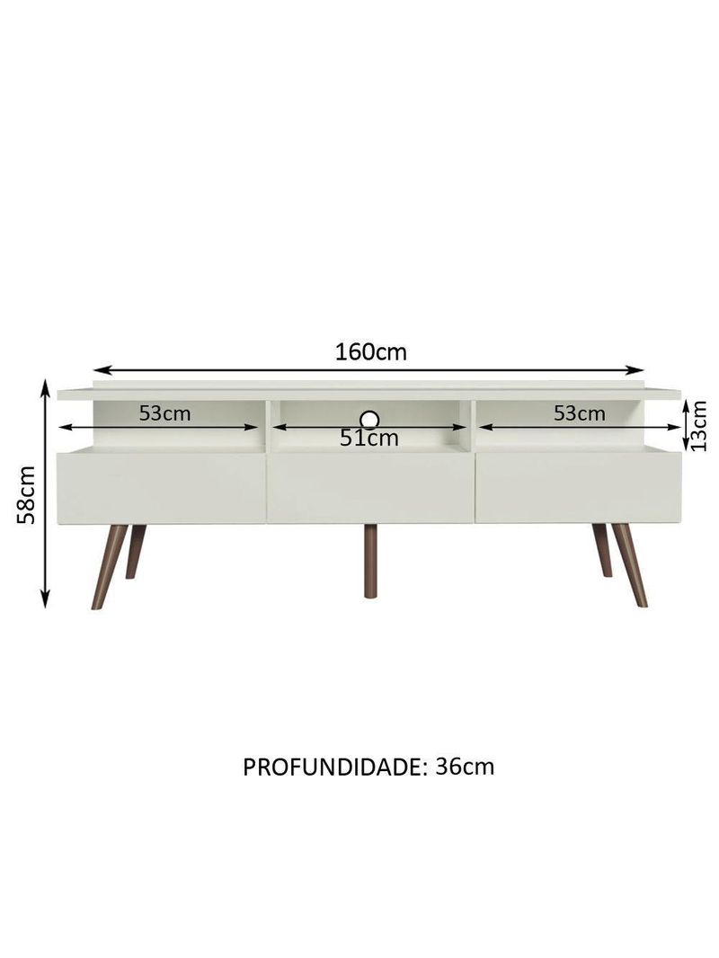 Rack Para Até 65 Polegadas Madesa Londres Com Pés Retro - Branco