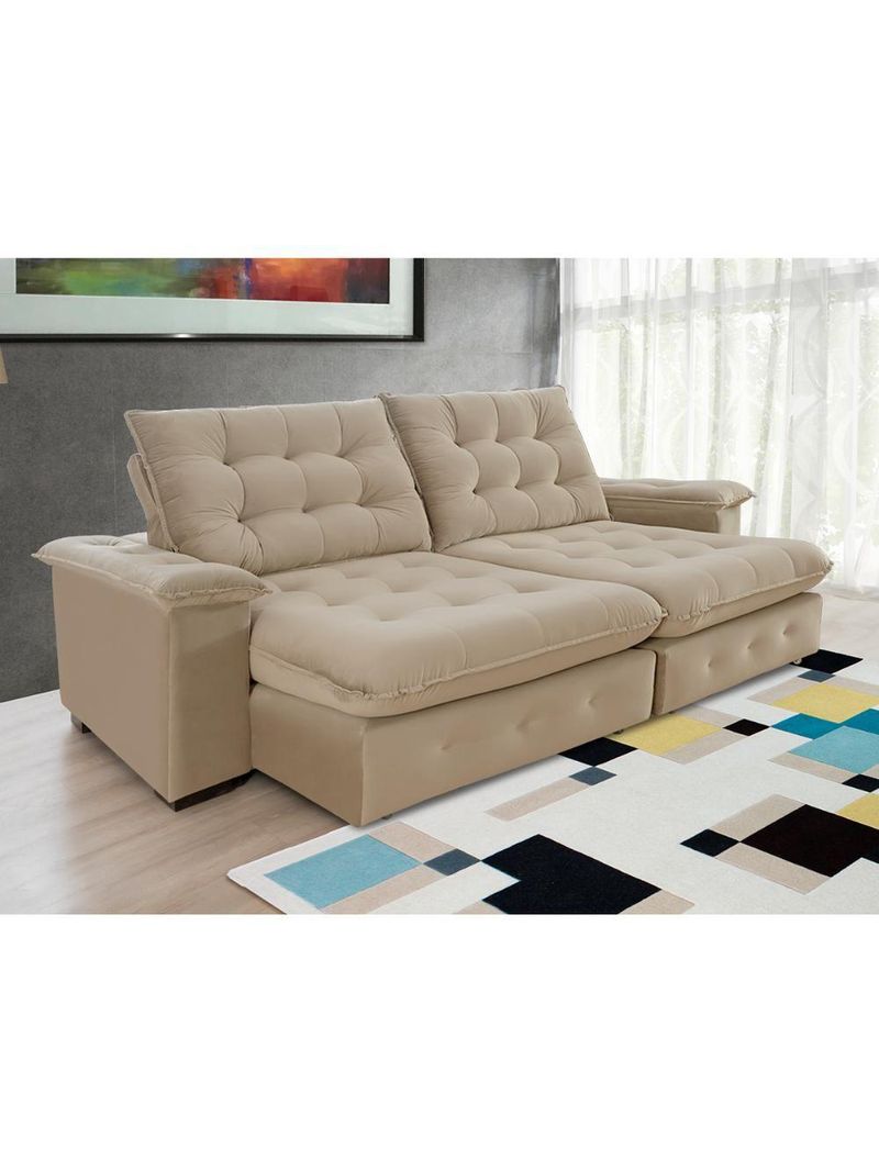 Sofá Coliseu 260m Retrátil E Reclinável Super Pillow Bege