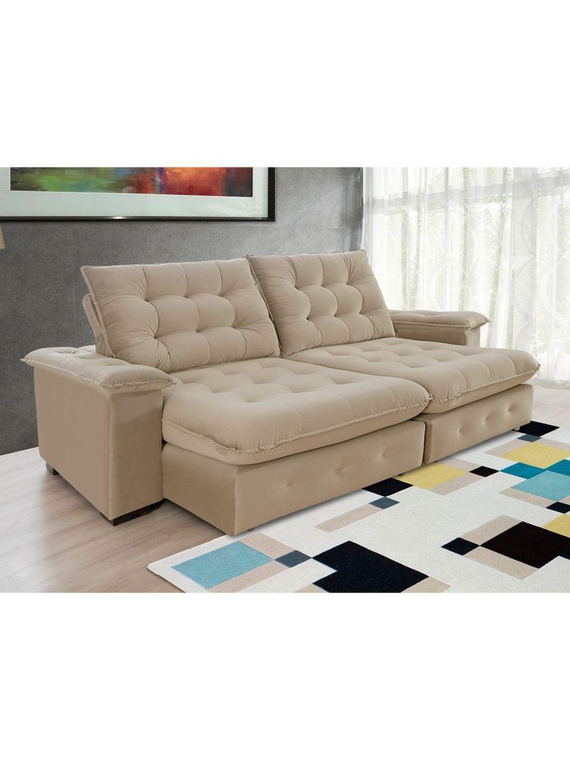 Sofá Coliseu 260m Retrátil E Reclinável Super Pillow Bege