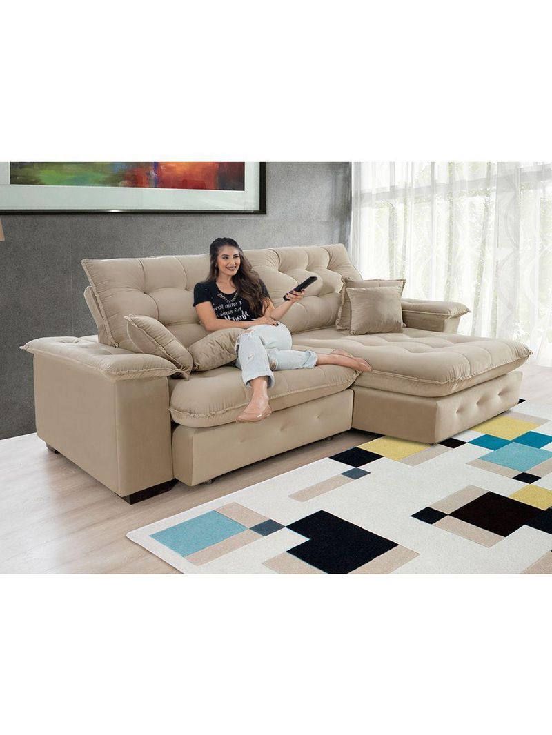 Sofá Coliseu 260m Retrátil E Reclinável Super Pillow Bege