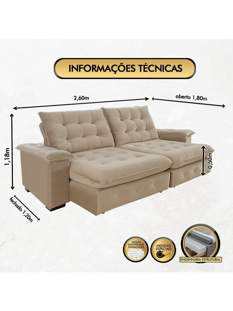 Sofá Coliseu 260m Retrátil E Reclinável Super Pillow Bege