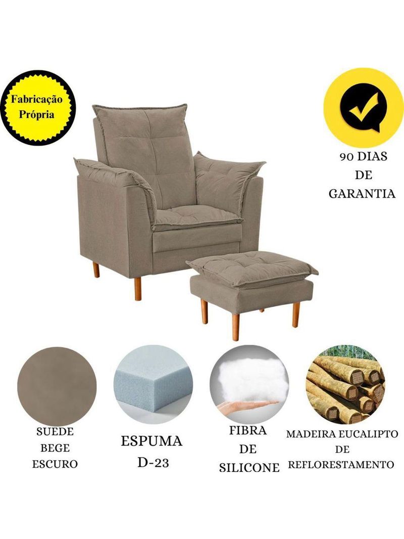 Poltrona De Amamentação Com Puff Quarto Bebê Angelina Suede Cor:bege Escuro