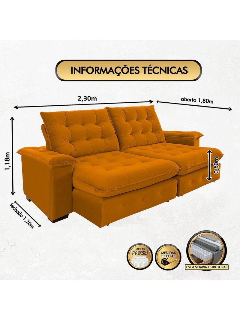 Sofá Coliseu 230m Retrátil E Reclinável Super Pillow Terra