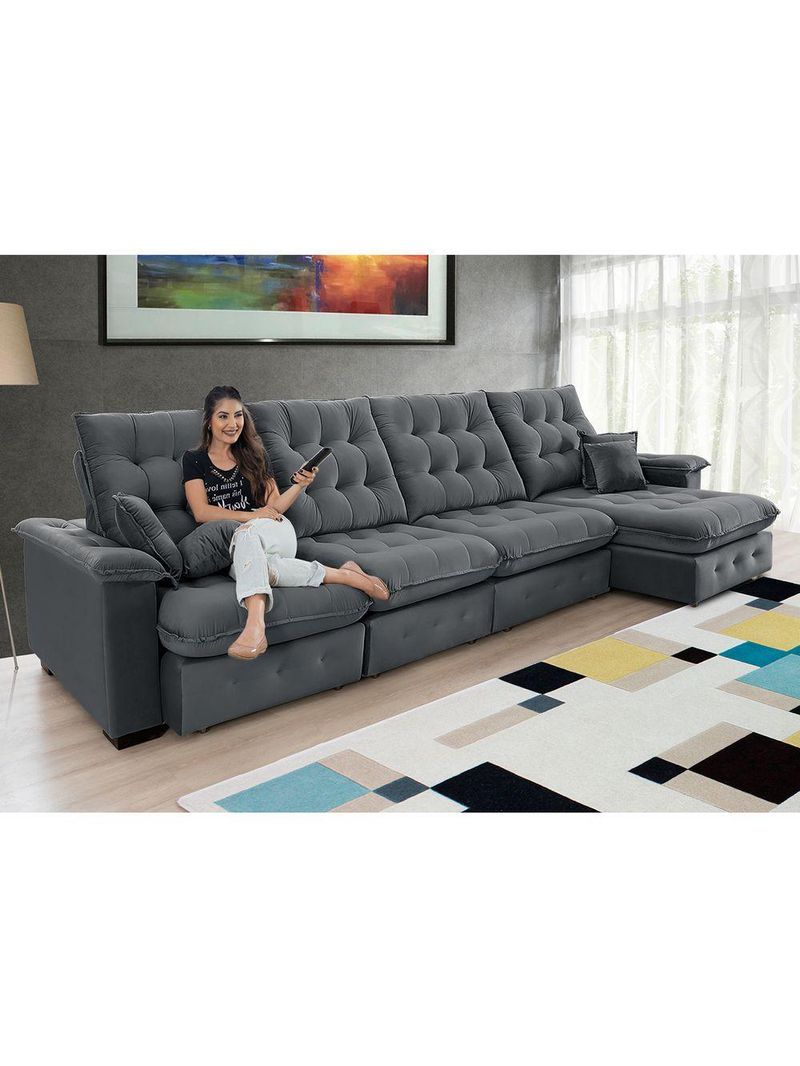 Sofá Coliseu 400m Retrátil E Reclinável Super Pillow Chumbo