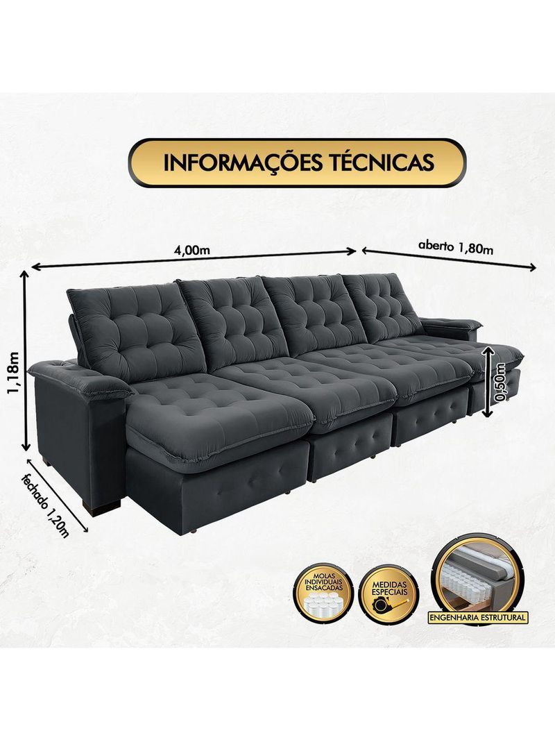 Sofá Coliseu 400m Retrátil E Reclinável Super Pillow Chumbo