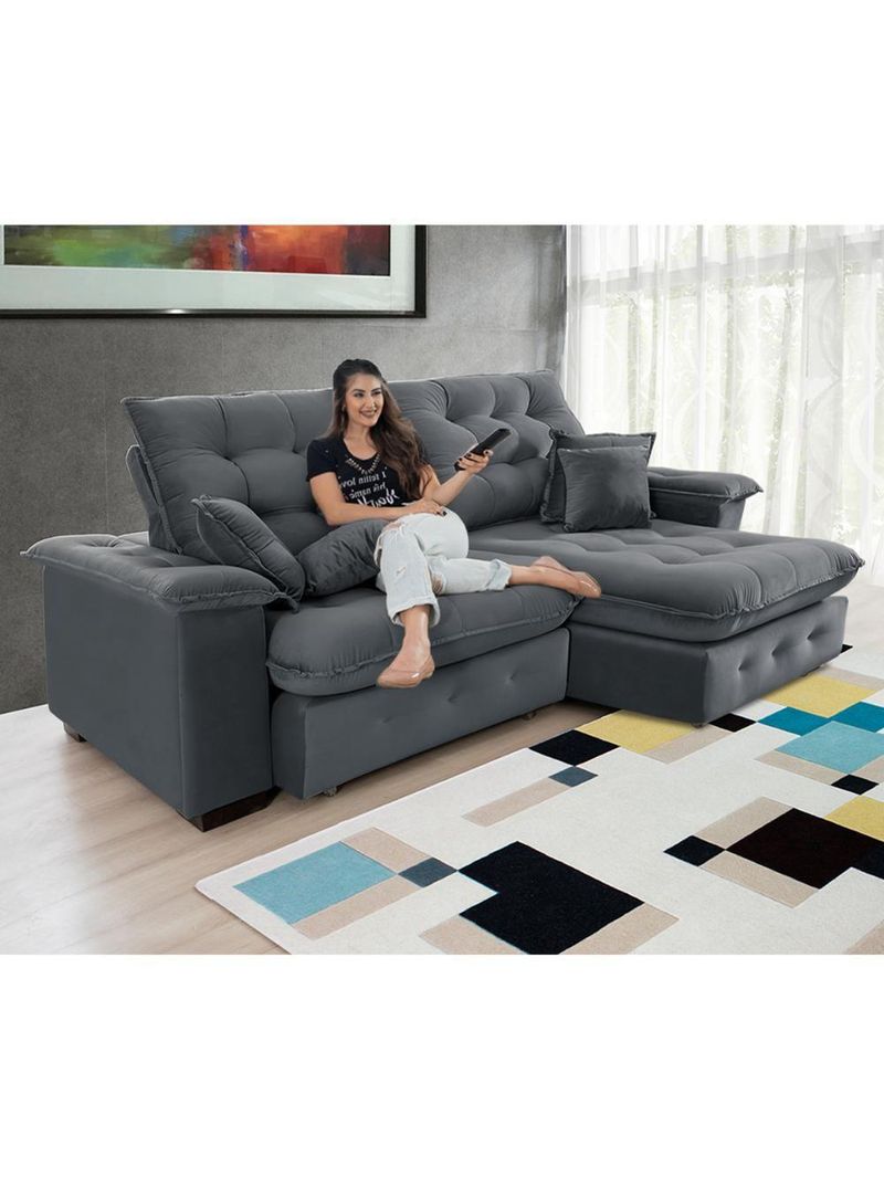 Sofá Coliseu 230m Retrátil E Reclinável Super Pillow Chumbo