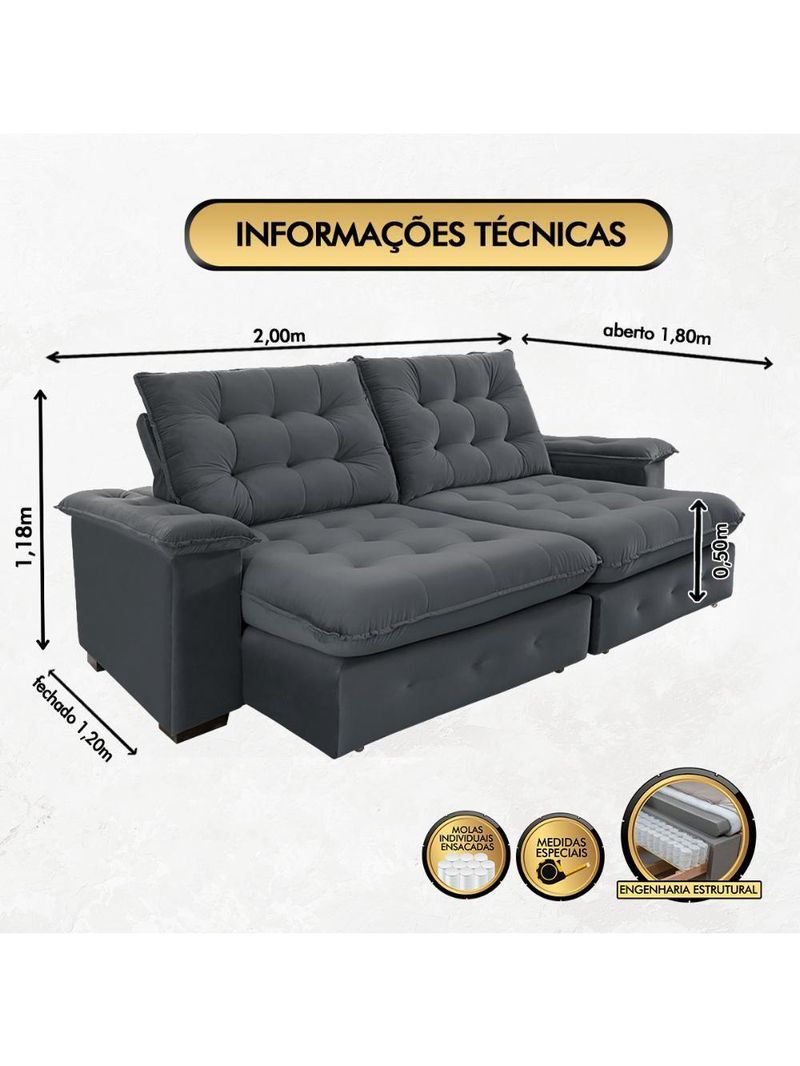 Sofá Coliseu 230m Retrátil E Reclinável Super Pillow Chumbo
