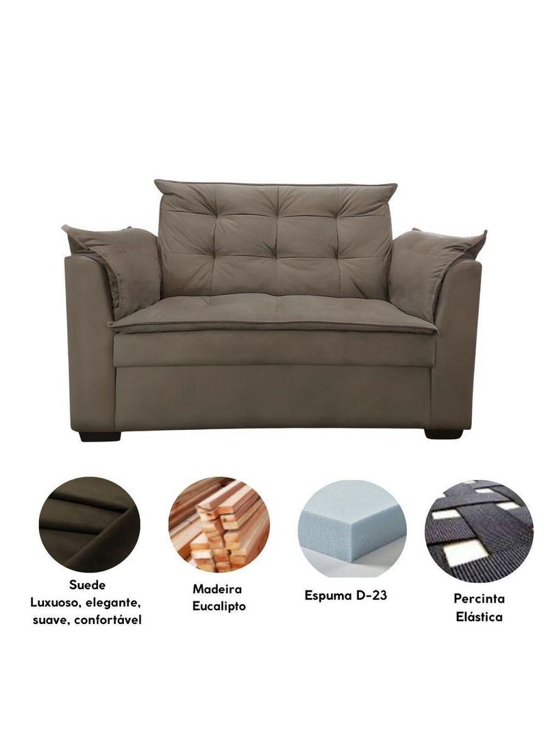 Sofá 2 Lugares Para Sala Moderno Confortável Tatiana Suede bege Escuro