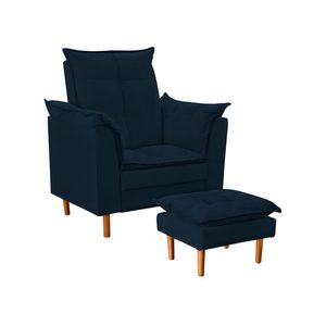 Poltrona De Amamentação Com Puff Quarto De Bebê Bia Suede Cor:azul Marinho