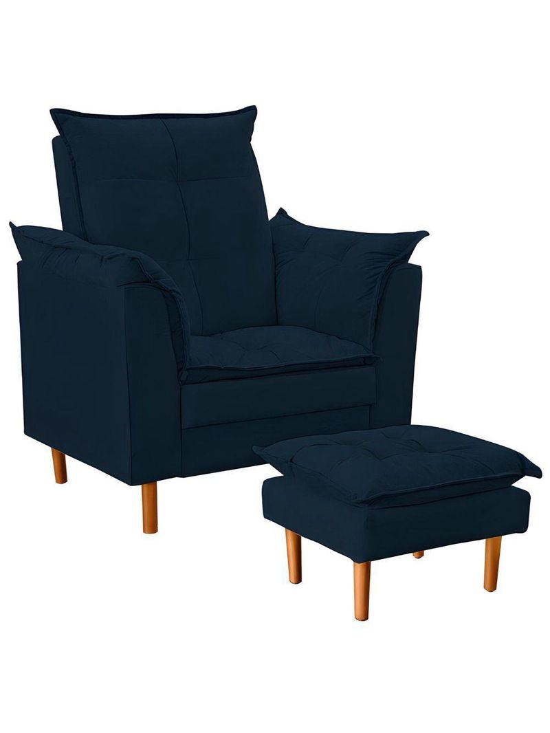 Poltrona De Amamentação Com Puff Quarto De Bebê Bia Suede Cor:azul Marinho