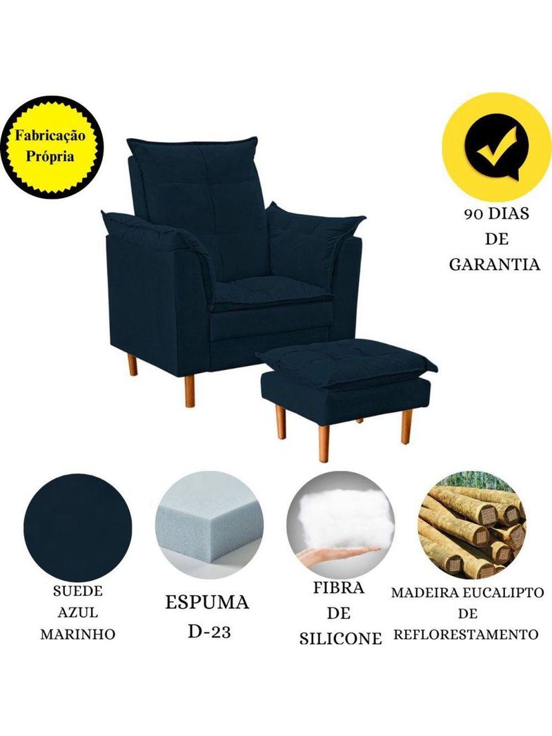 Poltrona De Amamentação Com Puff Quarto De Bebê Bia Suede Cor:azul Marinho