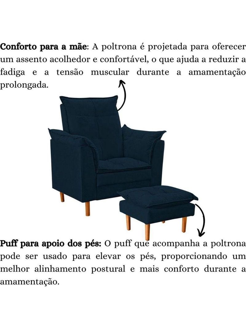 Poltrona De Amamentação Com Puff Quarto De Bebê Bia Suede Cor:azul Marinho