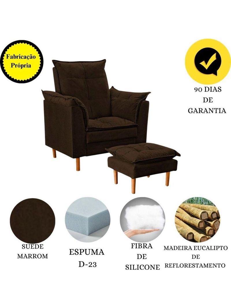 Poltrona Decorativa Sala De Estar Quarto Leitura Ibiza Suede Cor:marrom