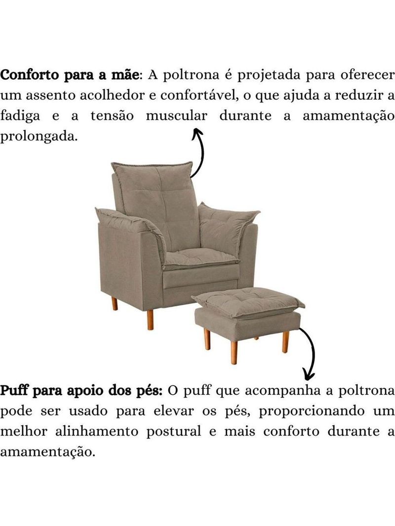 Poltrona De Amamentação Com Puff Quarto De Bebê Liz Suede Cor:bege Escuro