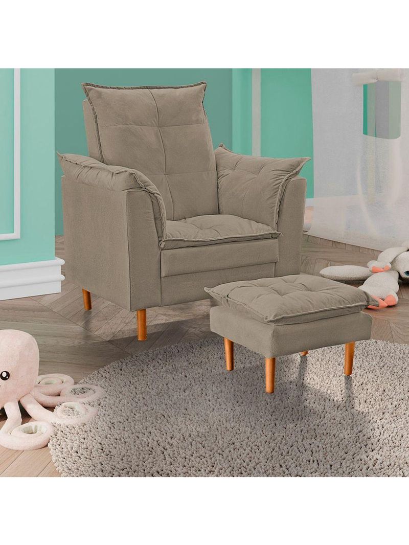 Poltrona De Amamentação Com Puff Quarto De Bebê Liz Suede Cor:bege Escuro