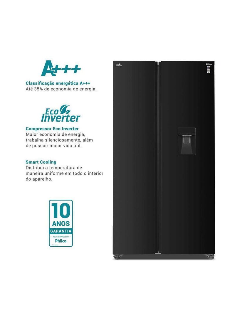 Geladeira 434L Philco Frost Free Inverter Side by Side PRF43A 220V