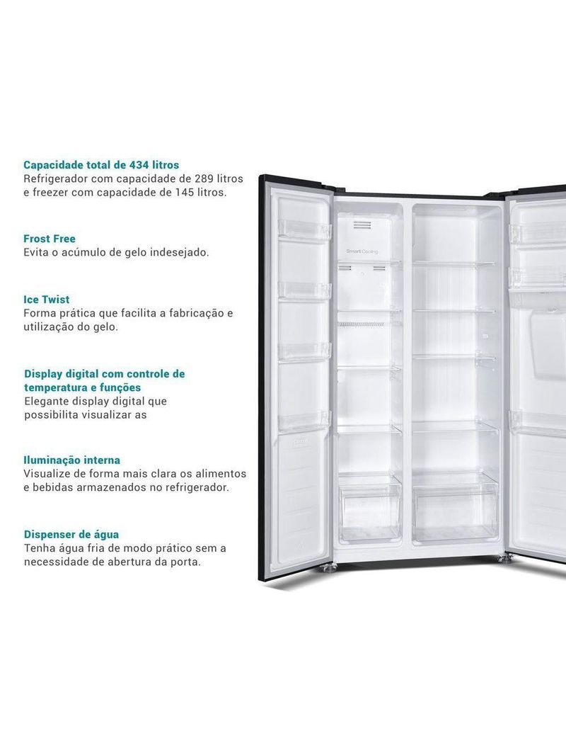 Geladeira 434L Philco Frost Free Inverter Side by Side PRF43A 220V