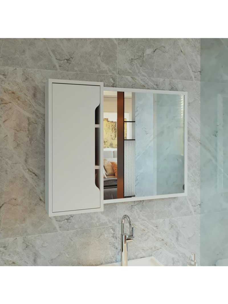 Espelheira Para Banheiro 80cm Com 1 Porta Multimóveis Cr10116 Branco Branco