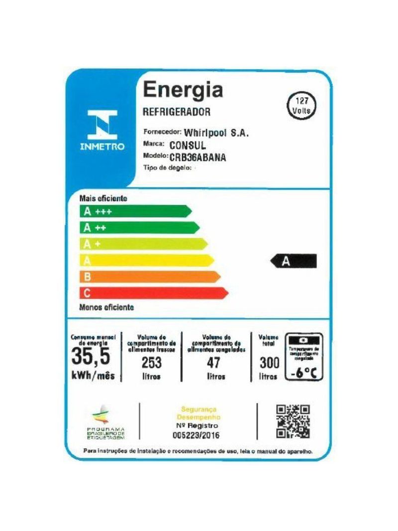 Geladeira Consul Frost Free 300L CRB36 Branco 110V