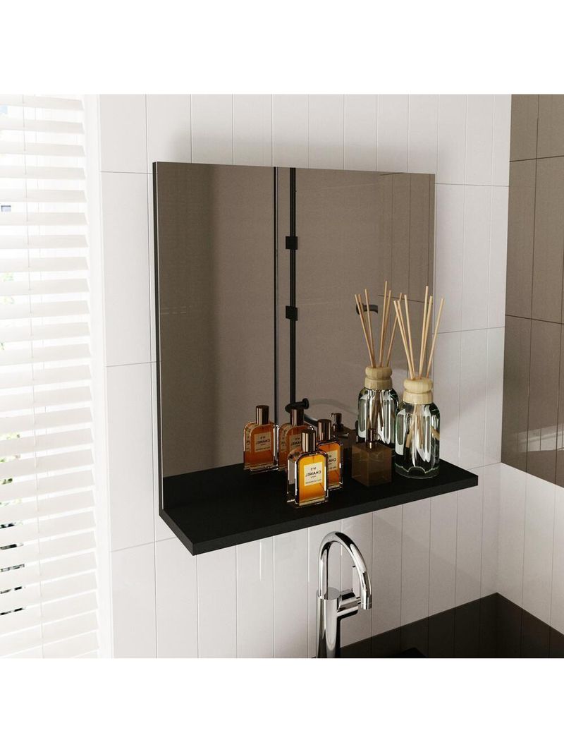 Espelheira Para Banheiro 45cm Com Prateleira Multimóveis Cr10115 Preto