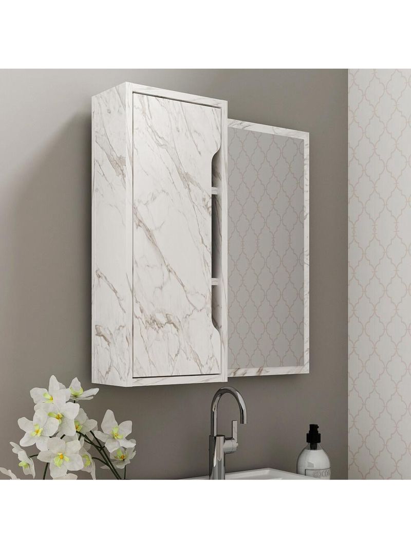Espelheira Banheiro 60cm 1 Porta Cr10117 Mármore Branco