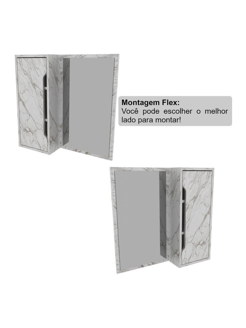 Espelheira Banheiro 60cm 1 Porta Cr10117 Mármore Branco