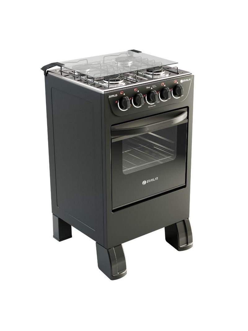 Fogão 4 Bocas De Piso Braslar New Sirius 2023 Preto