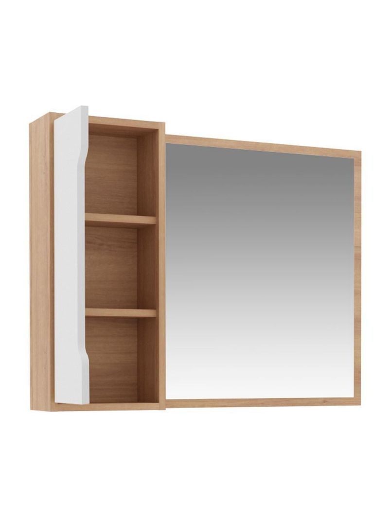 Espelheira Banheiro 80cm 1 Porta Cr10116 Amêndoa-branco