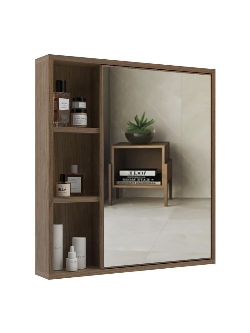 Espelheira Para Banheiro 60cm Com Nichos Multimóveis Cr10112 Noce