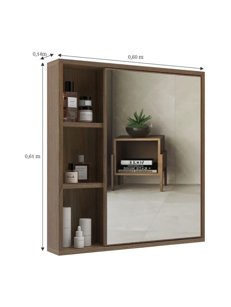 Espelheira Para Banheiro 60cm Com Nichos Multimóveis Cr10112 Noce