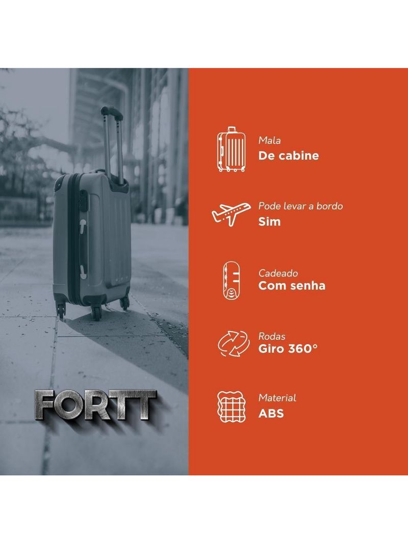 Mala De Bordo ABS 4 Rodas Action Fortt Rose MAB02-RE