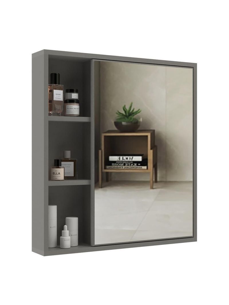 Espelheira Para Banheiro 60cm Com Nichos Multimóveis Cr10112 Cimento Cimento