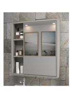 Espelheira Para Banheiro 60cm Com Nichos Multimóveis Cr10112 Cimento Cimento