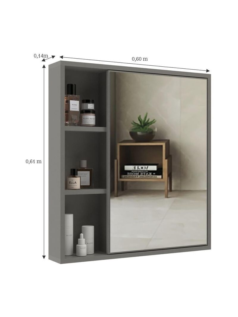 Espelheira Para Banheiro 60cm Com Nichos Multimóveis Cr10112 Cimento Cimento