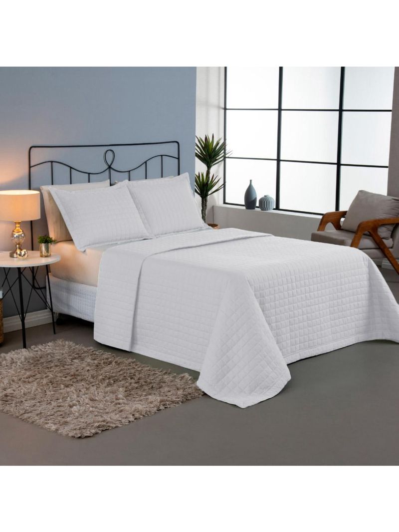 Kit cobre leito colcha bellini king dupla face percal 300 fios textura matelassê 3 peças - branco