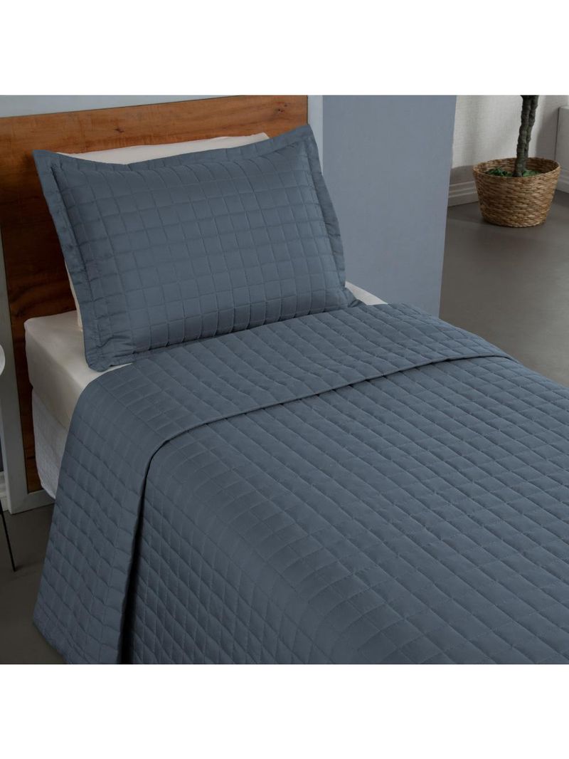 Kit cobre leito colcha bellini solteiro dupla face percal 300 fios textura matelassê 2 peças - azul