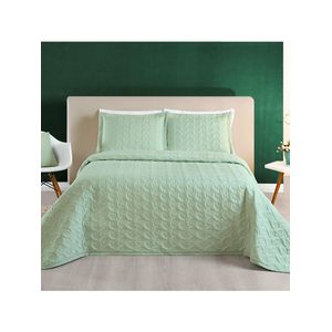Kit cobre leito colcha desirée casal bordado micropercal 200 fios 3 peças - verde