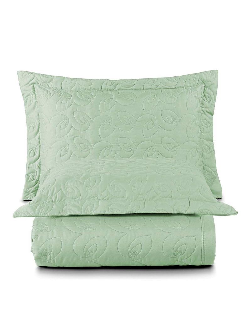 Kit cobre leito colcha desirée casal bordado micropercal 200 fios 3 peças - verde