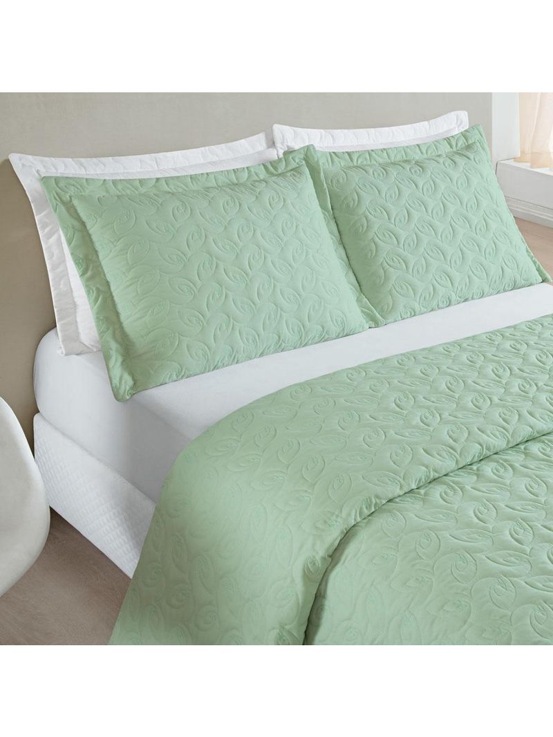 Kit cobre leito colcha desirée casal bordado micropercal 200 fios 3 peças - verde
