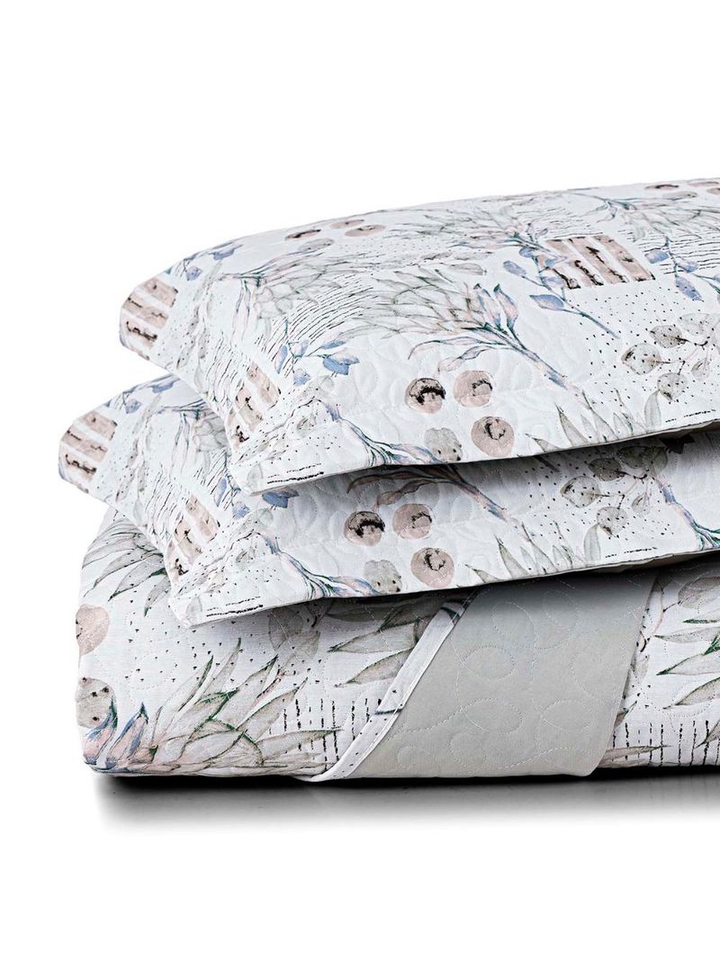 Kit cobre leito colcha maris king estampado dupla face percalle 200 fios 3 peças protea cinza